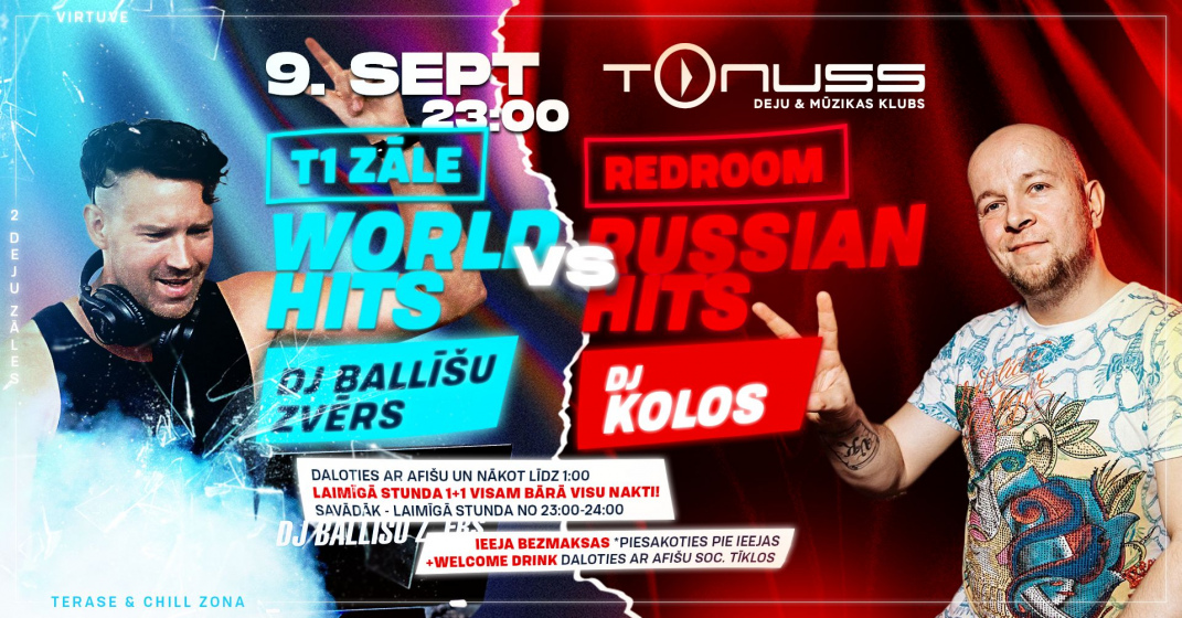 World & Russian hits party DJ Ballīšu Zvērs & DJ Kolos klubā Tonuss