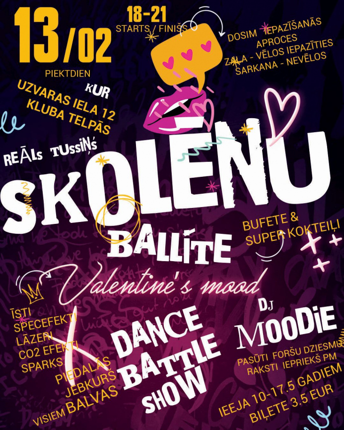 Skolēnu tusiņš Valentine's vibe klubā Tonuss